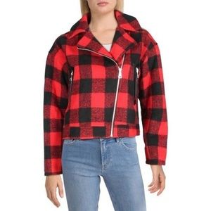 NWOT Vigoss buffalo plaid cropped red & black Moto jacket, size s